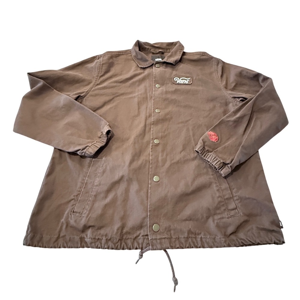 Vans Off The Wall Brown Cotton Canvas Skater Jacket Mens Medium Embroidered